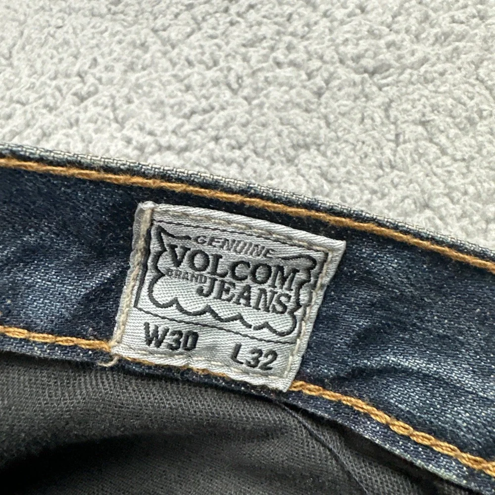 VTG Y2K Volcom Black Bart Button Fly Jeans Men 30x32 Blue Straight Leg Painted